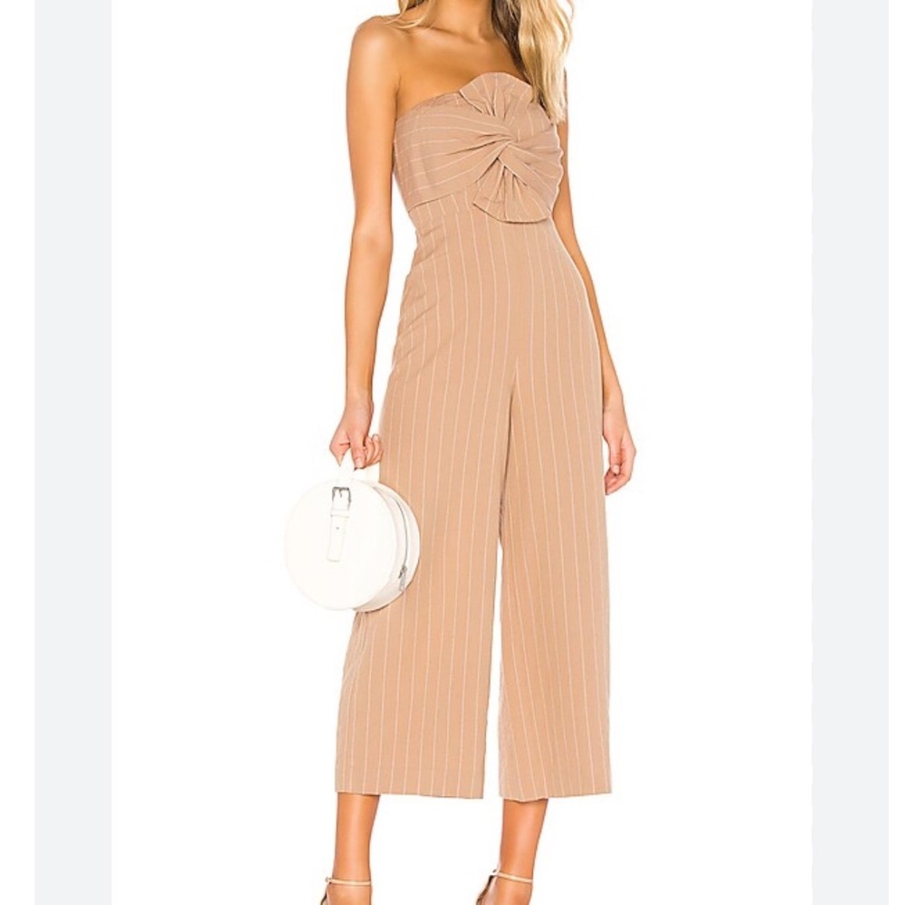 Tularosa Sadie Bow Striped Jumpsuit Strapless Tie Front Wide Leg Linen Blend S